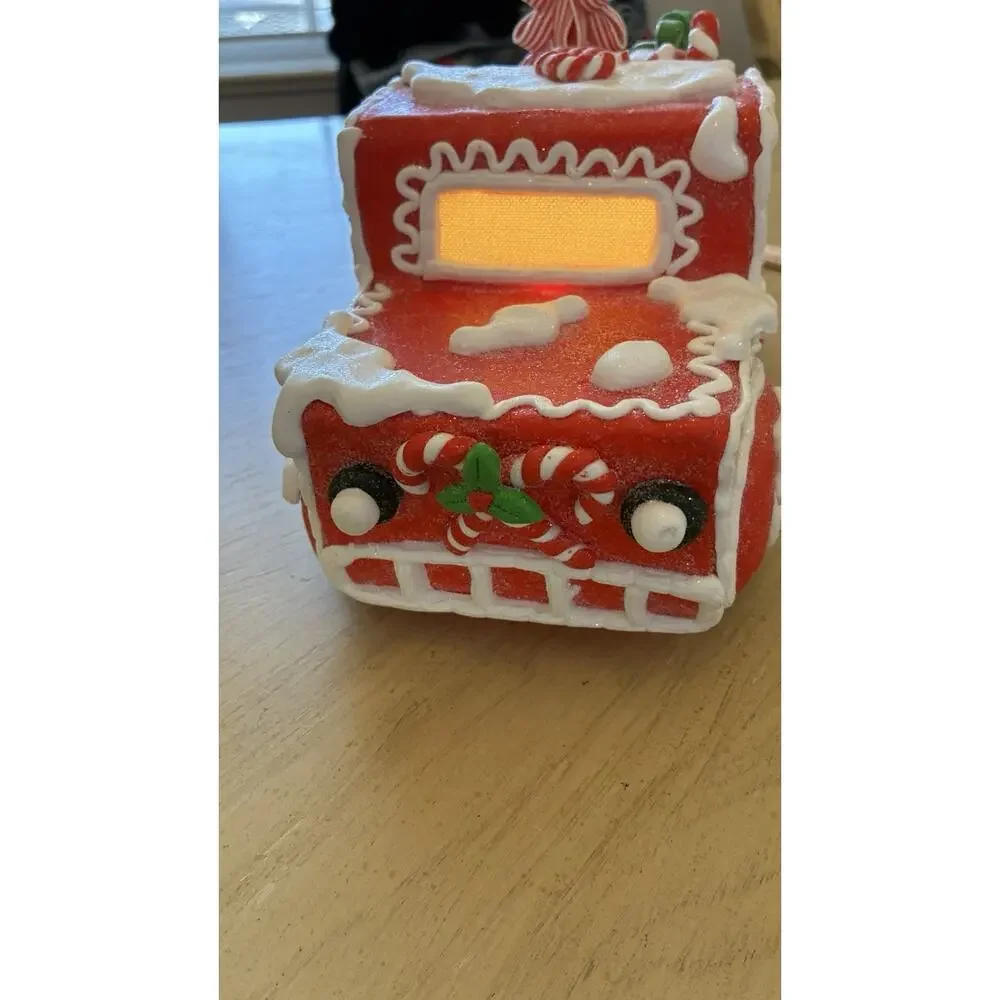 Kurt S. Adler Light Up Gingerbread Truck Santa Candy Canes Red Christmas Decor